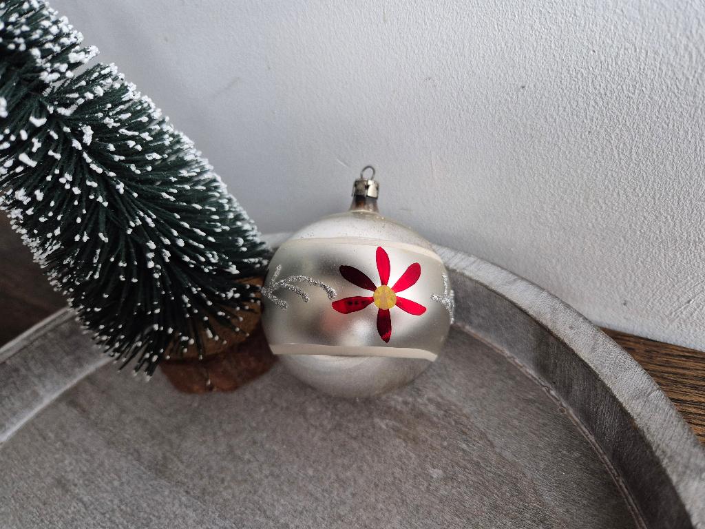 Vintage kerstbal bloem rood 537, *, Gebruikt, *, Ophalen of Verzenden