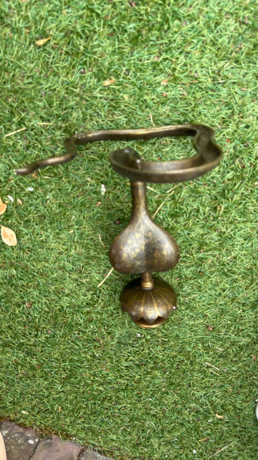 Antieke Koperen Olielamp met Slangontwerp, Antiek en Kunst, Antiek | Kandelaars, Ophalen, Koper of Brons