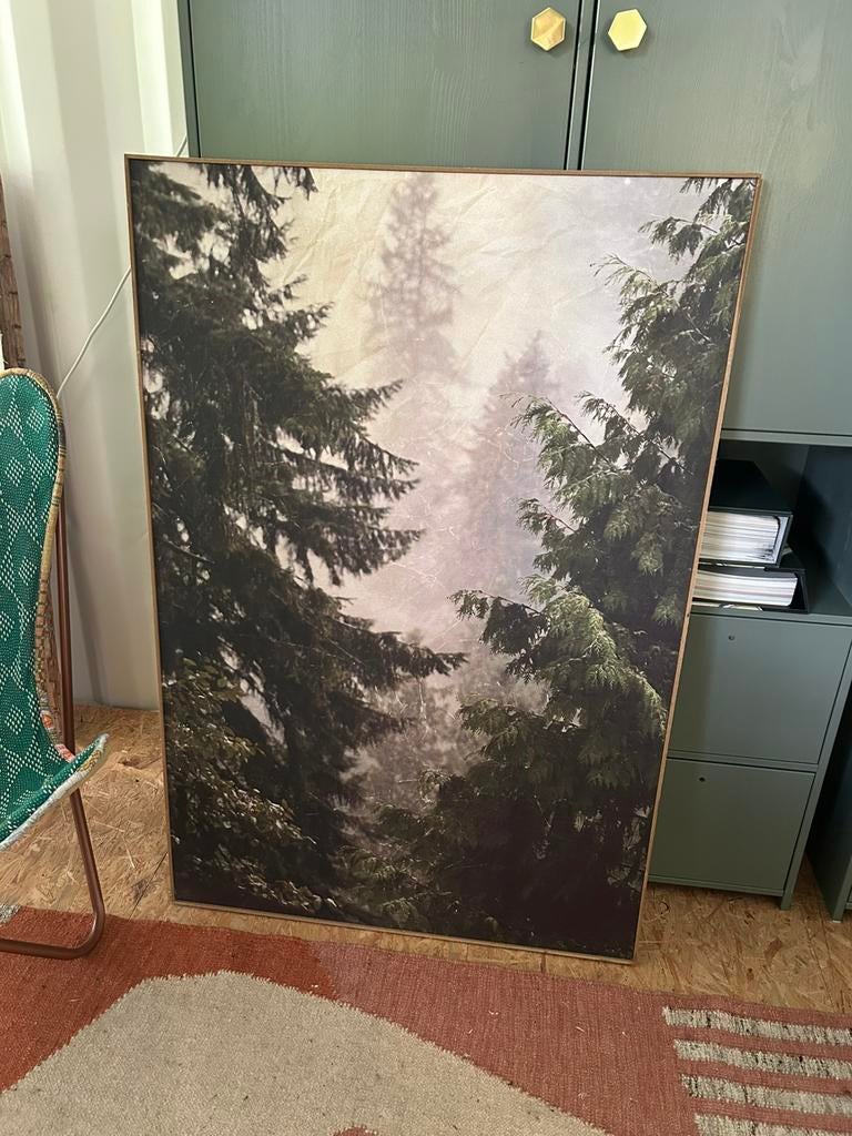 Doek in eikenhouten lijst, Huis en Inrichting, Ophalen, Zo goed als nieuw, Schilderij, 75 cm of meer