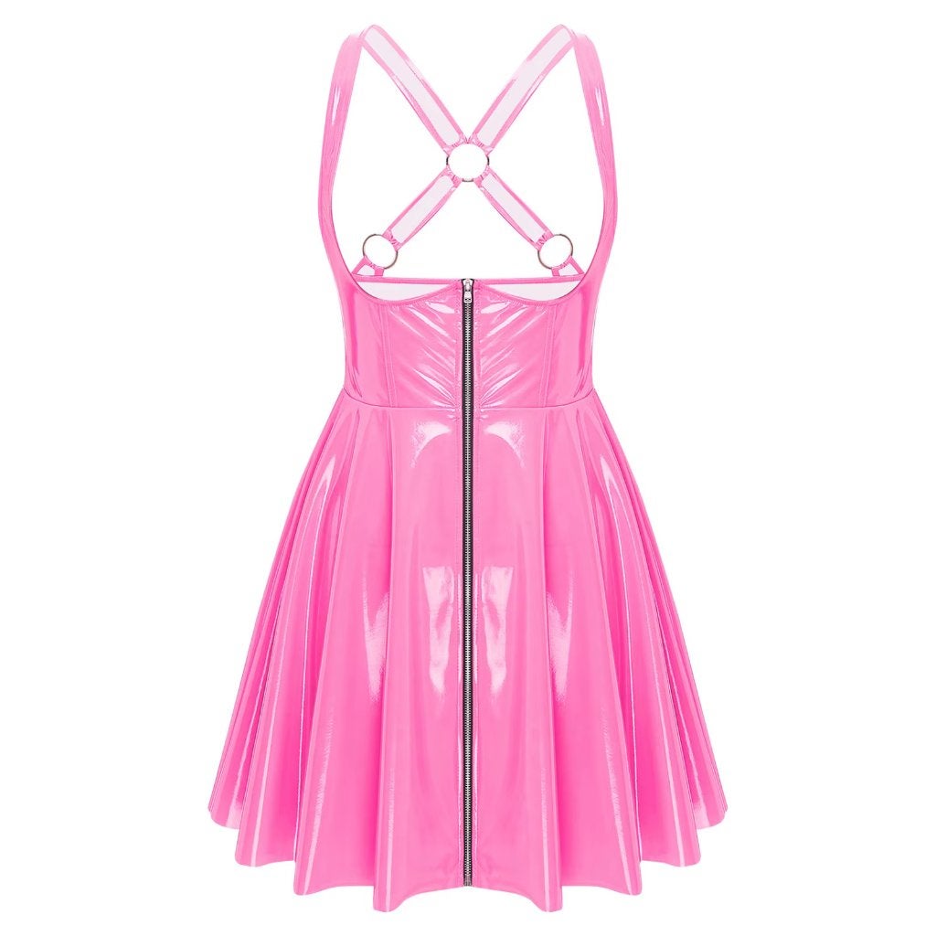 Roze lakleren uitgesneden dames jurk / jurkje lak leer, Maat 38/40 (M), Verzenden, Nieuw, Roze