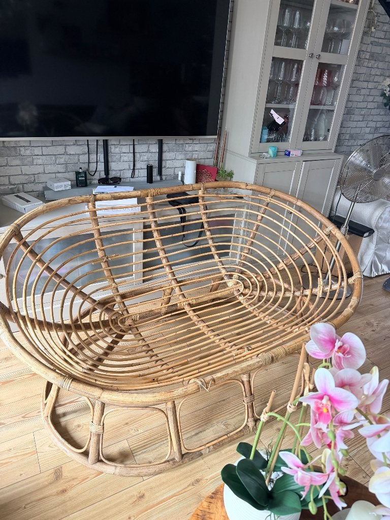 Loungestoel Mamasan bruin rotan, Gebruikt, Hardhout, Loungeset, Ophalen