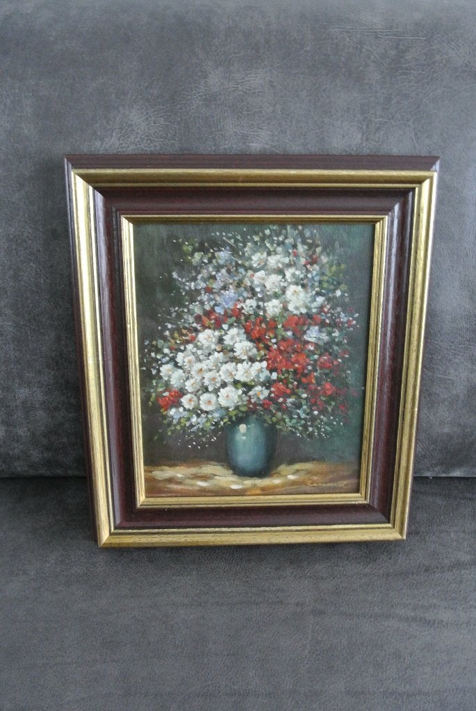 Olieverf op doek stilleven bloemen in vaas, Antiek en Kunst, Kunst | Schilderijen | Klassiek, Ophalen of Verzenden