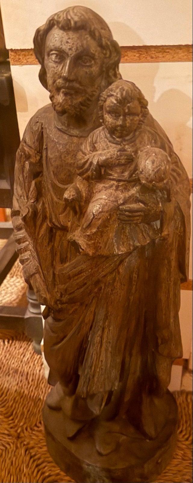 Antiek houten beeld Jozef met kindje Jezus, Antiek en Kunst, Ophalen of Verzenden