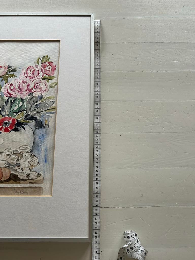 Aquarel Teddybeer met Bloemen - Nederlandse Kunst, Antiek en Kunst, Kunst | Schilderijen | Klassiek, Ophalen of Verzenden