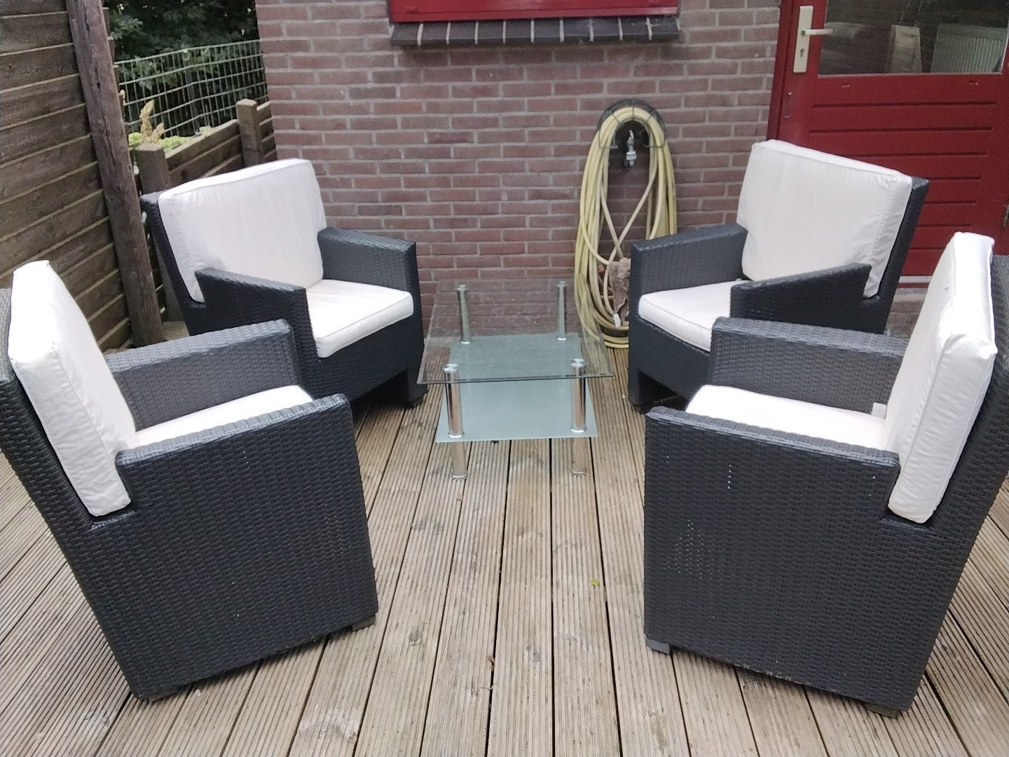 set van 4x stoelen met kussens, Ophalen, 4 zitplaatsen, Gebruikt, Wicker