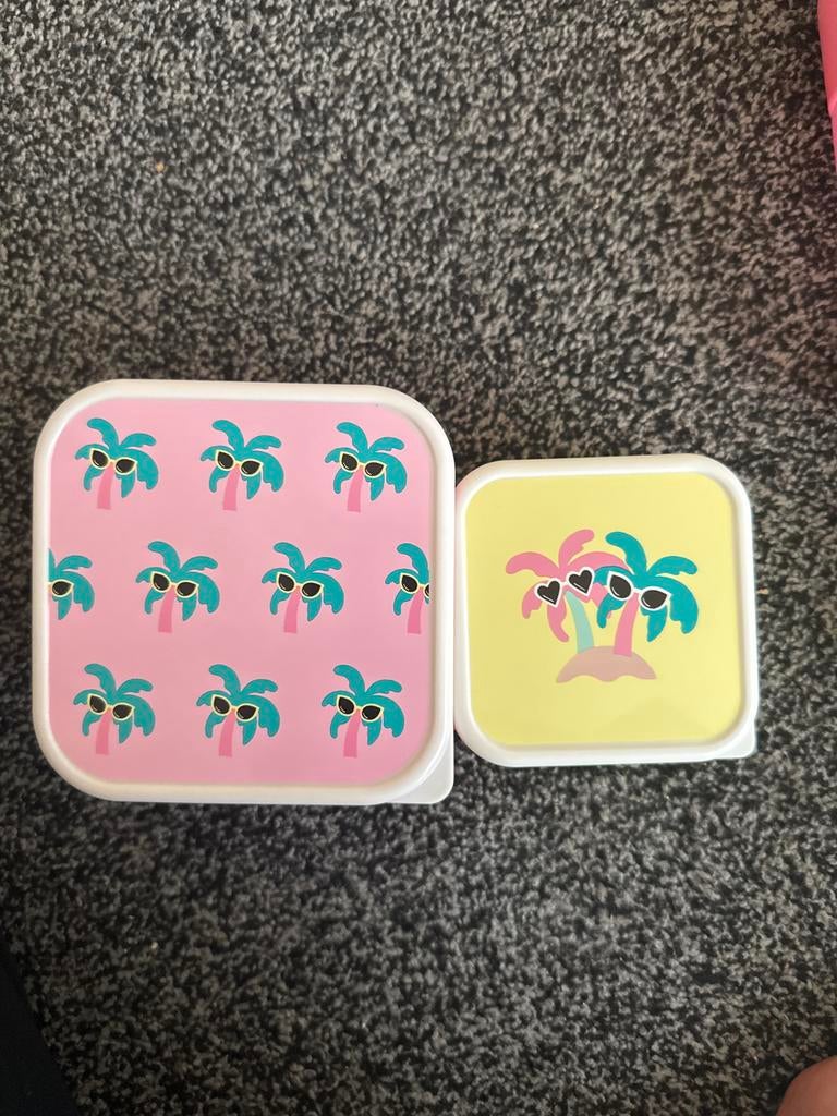 Leuke lunchboxen en fles met palmbomen print - set van 2, Broodtrommel, Ophalen of Verzenden, Nieuw, Overige merken