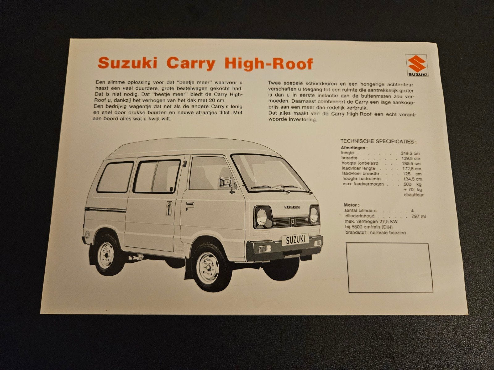 Leaflet Suzuki Carry High-Roof, Ophalen of Verzenden, Zo goed als nieuw, Overige merken