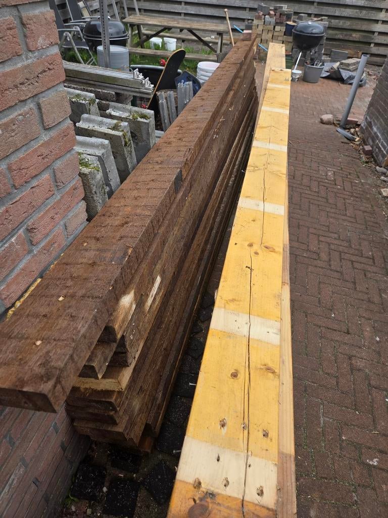 Gebruikte houten balken, Doe-het-zelf en Verbouw, Hout en Planken, Ophalen, Gebruikt, 300 cm of meer, Balk