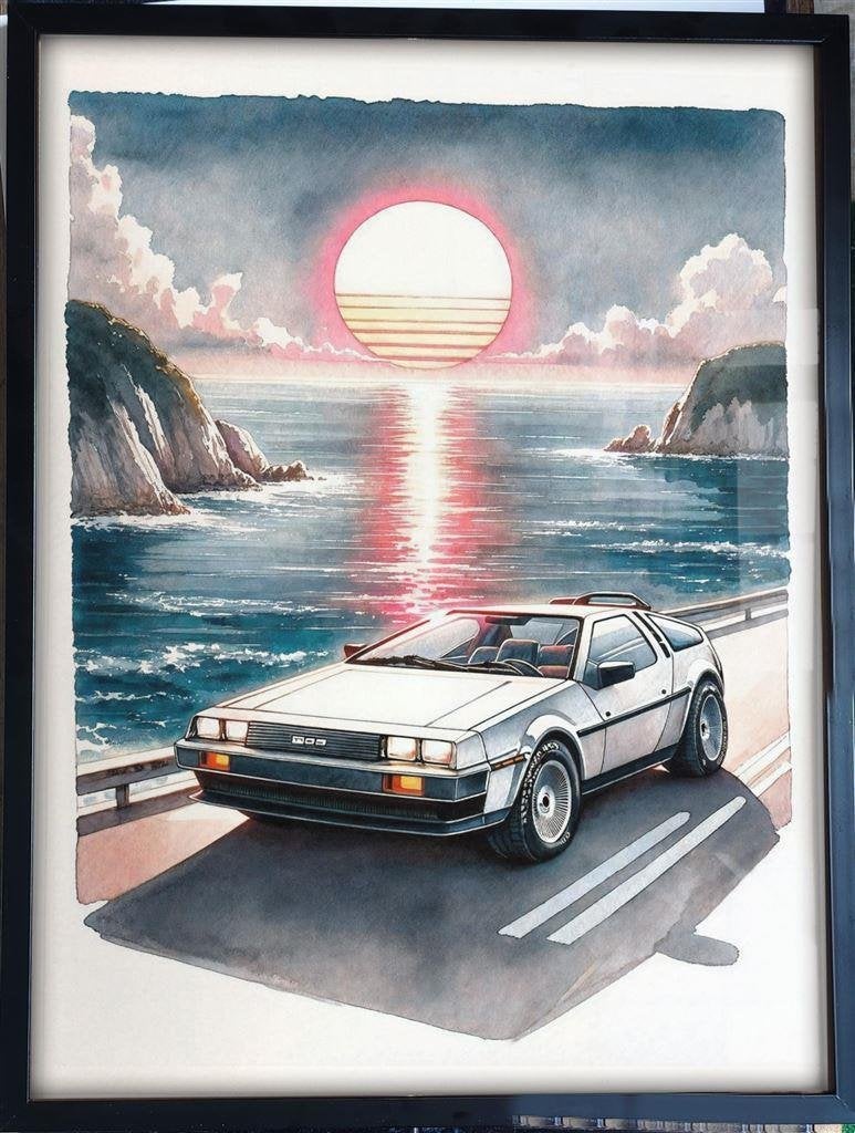 [Poster in Frame] Delorean Outrun Synthwave Vaporwave 80s