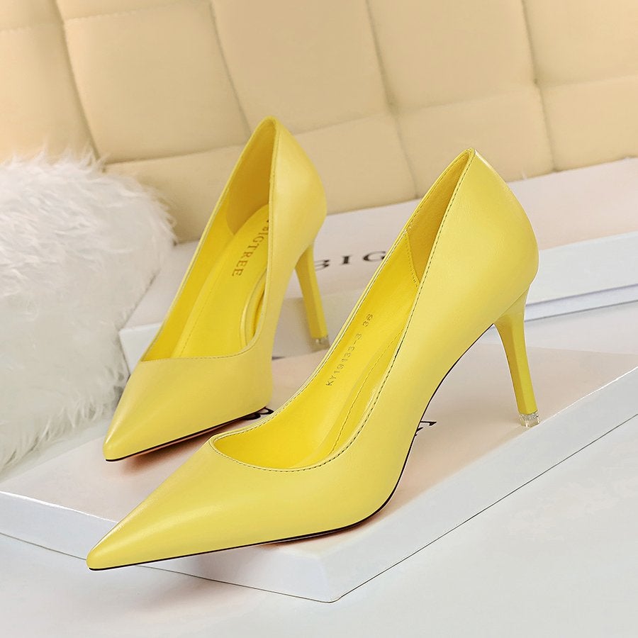 Gele kunstleren dames pumps met 7.5cm hak / vrouwen hakken, Verzenden, Nieuw, Geel, Pumps
