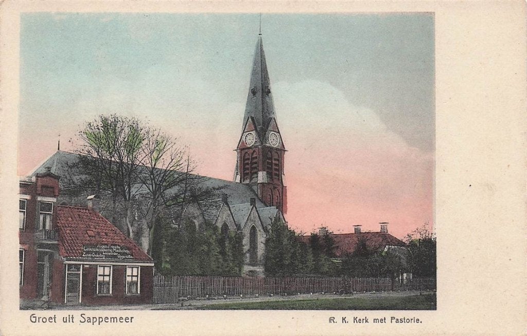 702-413-051 Groet Uit Sappemeer R K Kerk Met Pastorie, Verzenden, Voor 1920, Groningen