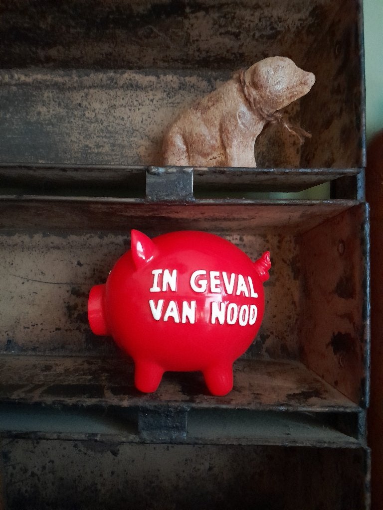 ~ Rood Spaarvarken In Geval Van Nood Spaarpot, Ophalen of Verzenden, Zo goed als nieuw, Steen, Aardewerk of Keramiek, Dier
