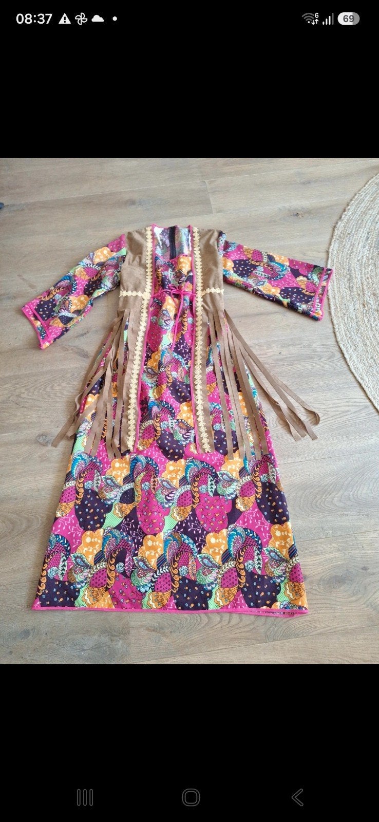 flowerpower hippie jurk xxxl= 46, Carnaval, Verzenden, Maat 46/48 (XL) of groter, Zo goed als nieuw