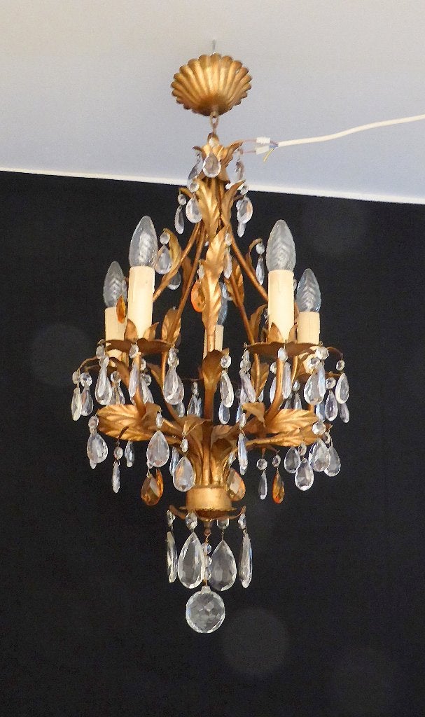 TOP antieke Franse 5-lichts kroonluchter met 73 pegels lamp, Ophalen