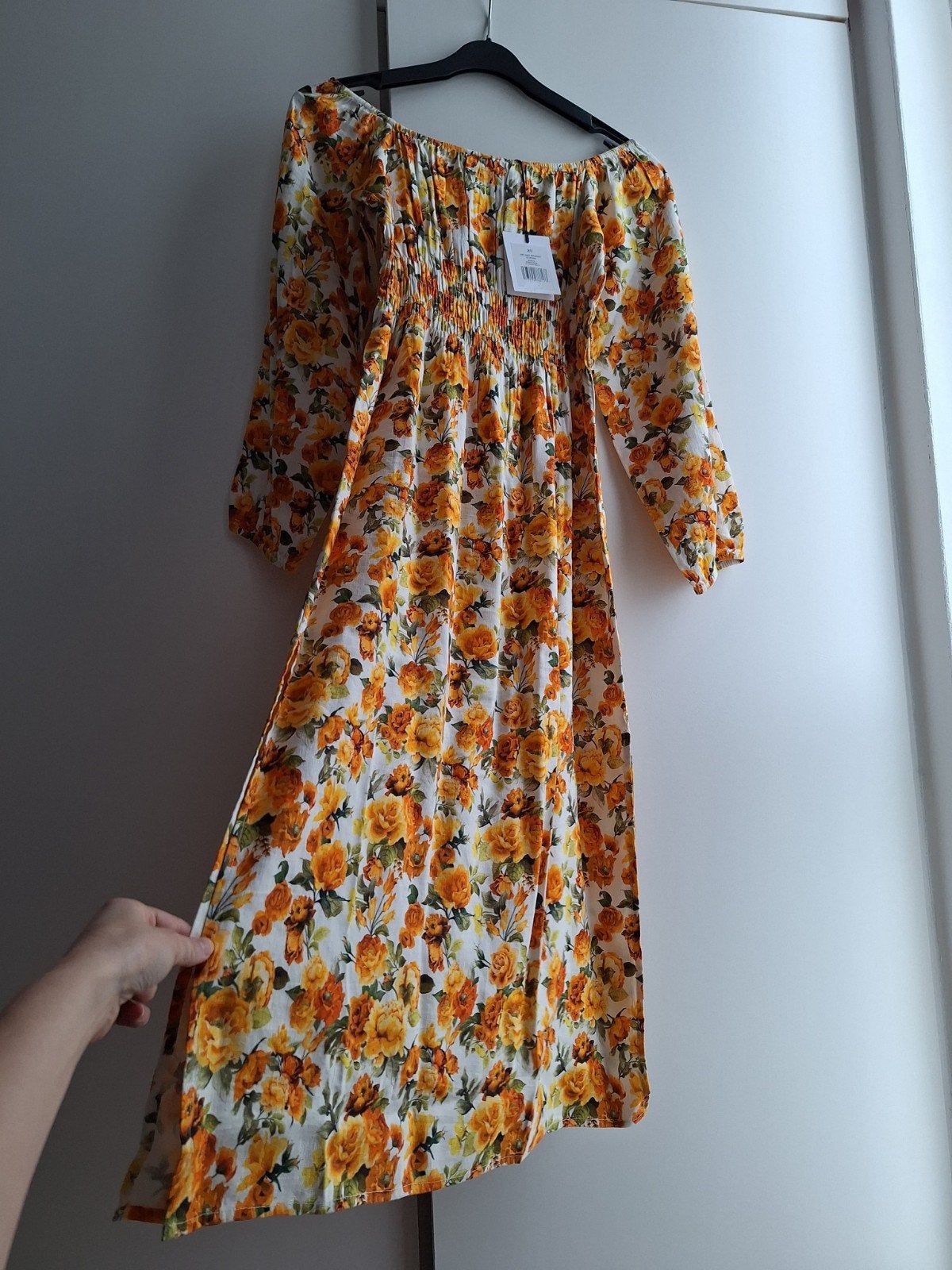 Onia linnen midi jurk met bloemenprint ecru wit geel maat 34, Kleding | Dames, Jurken, Verzenden, Geel, Nieuw, Onia