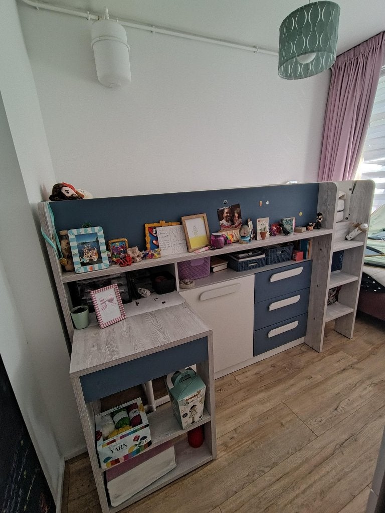 Gratis - Halfhoogslaper met bureau, kastjes en opbergruimte, Ophalen, 85 tot 100 cm, Gebruikt, Hoogslaper of Stapelbed