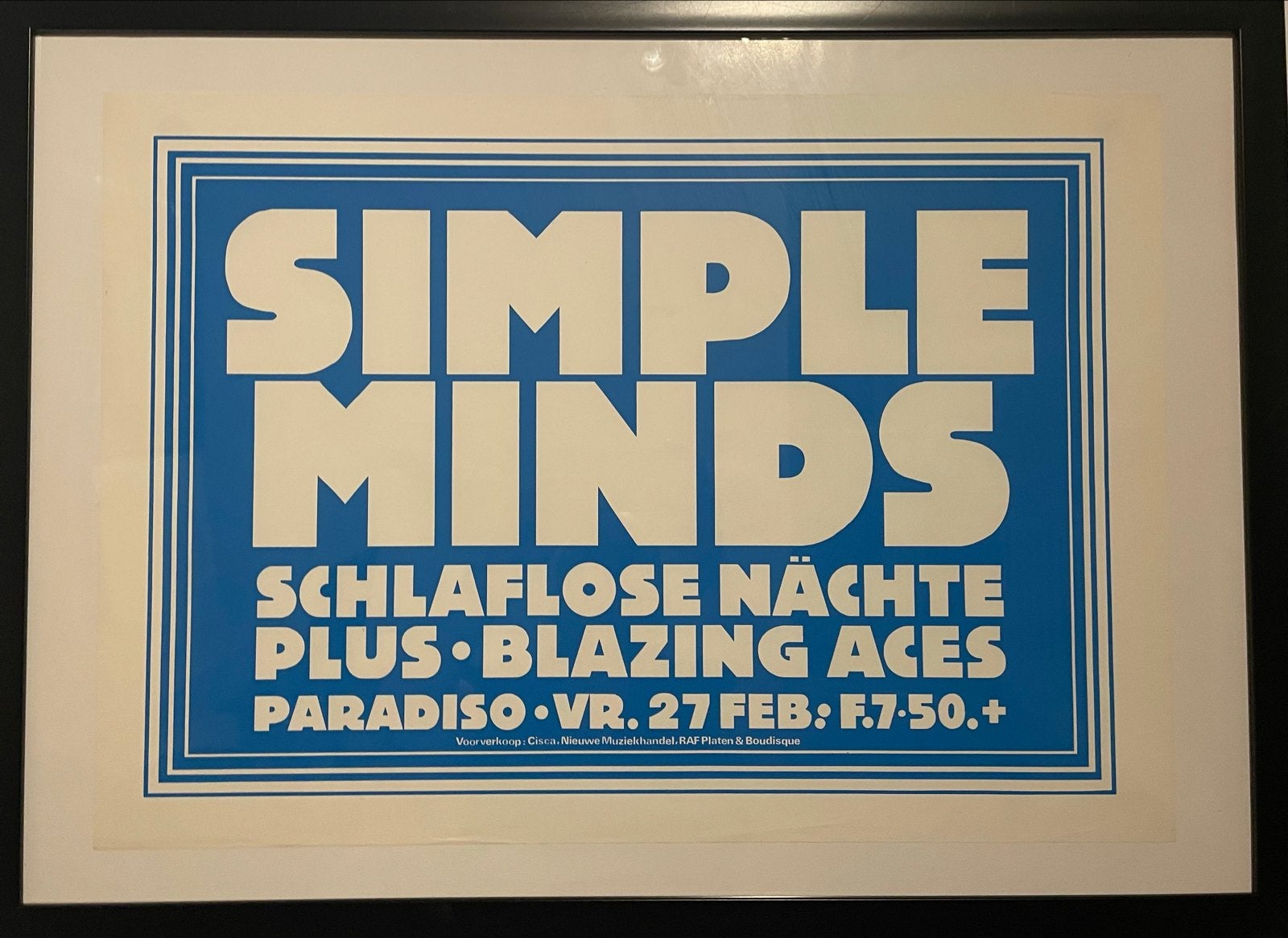 Simple Minds Paradiso Poster Martin Kaye - Mint Conditie, Verzamelen, Posters, Met lijst, Rechthoekig Liggend, Ophalen of Verzenden