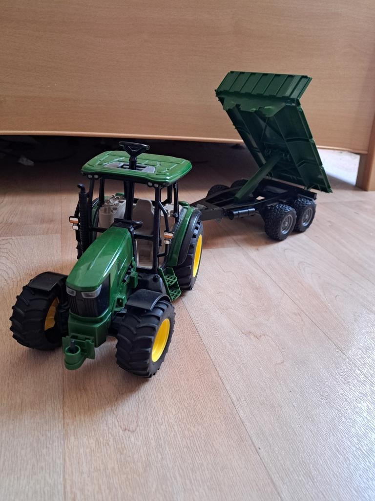 John Deere tractor met platte kar, Ophalen of Verzenden