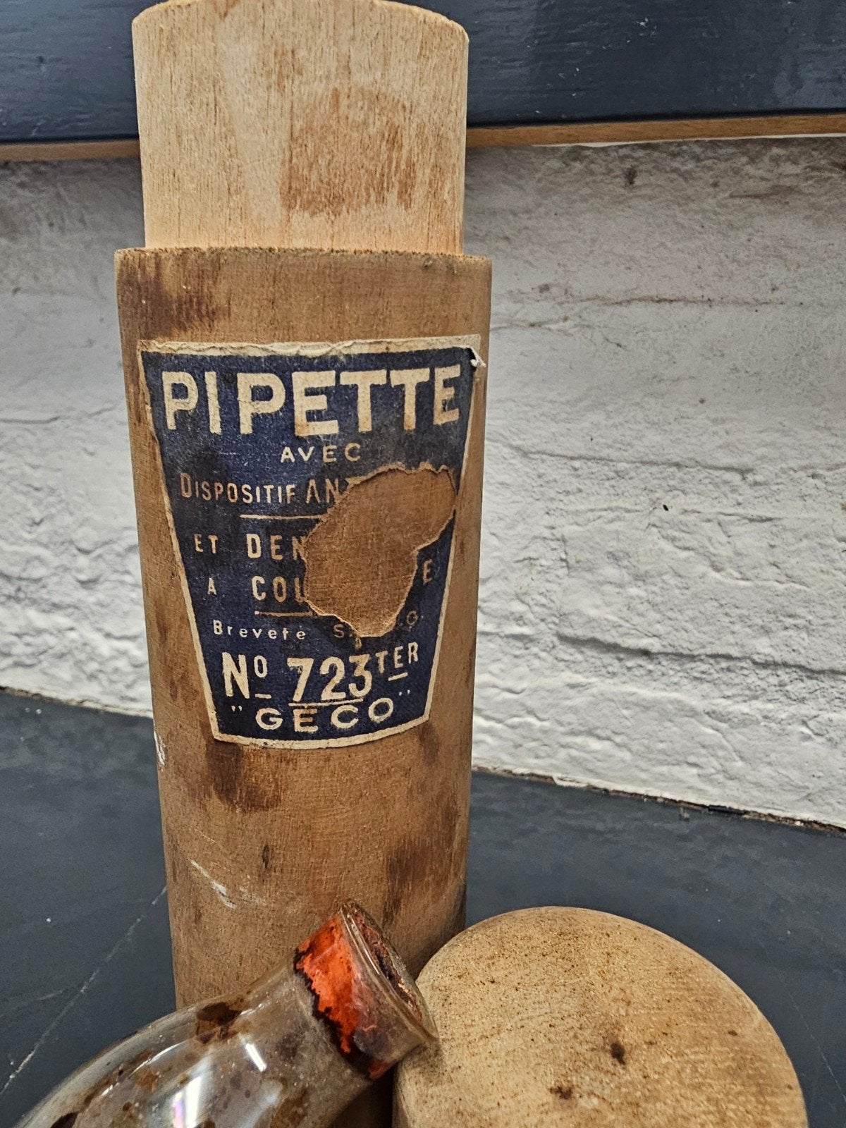 Antieke Geco Pipet in Houten Koker - Brouwerij Gereedschap, Ophalen of Verzenden