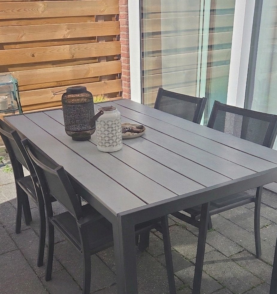 Mooie gebruikte grijze tuintafel, Ophalen, Gebruikt, Rechthoekig, Aluminium