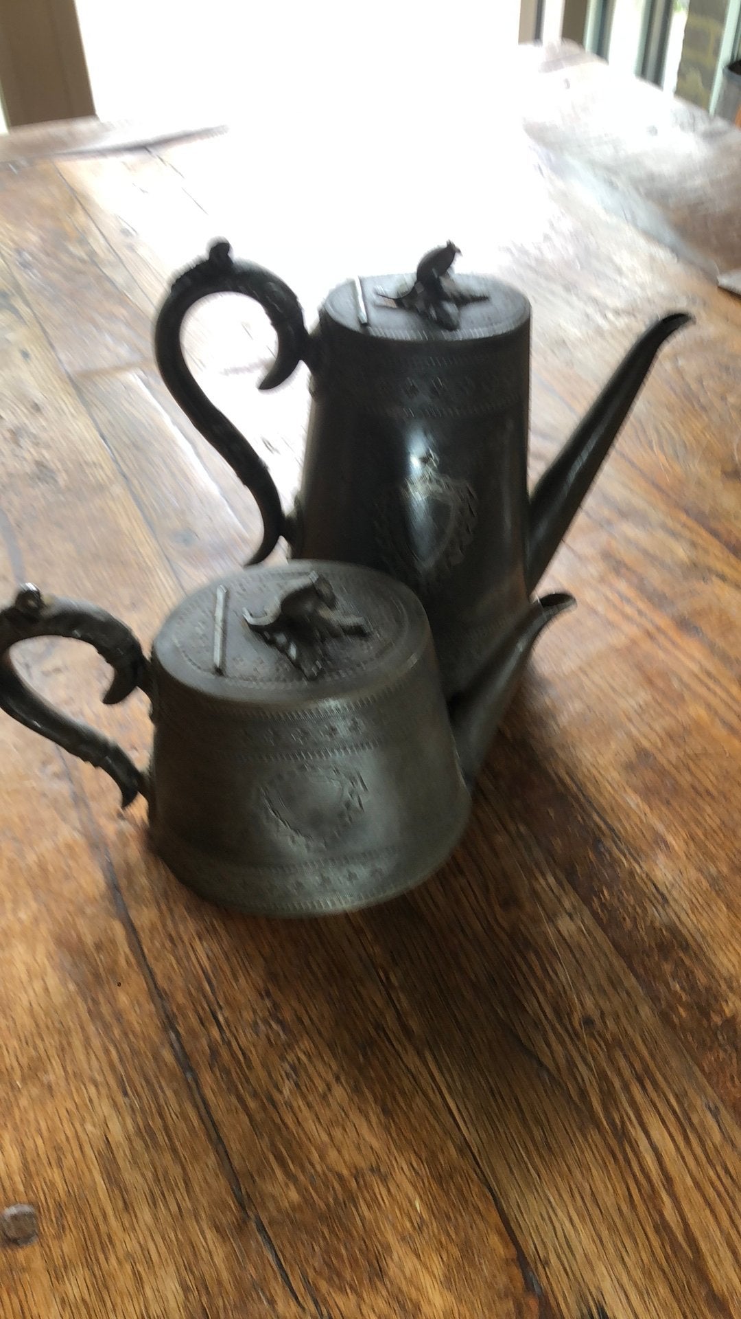 Antiek koffiekan en theekan zilver? Tin?, Antiek en Kunst, Ophalen of Verzenden, Zilver