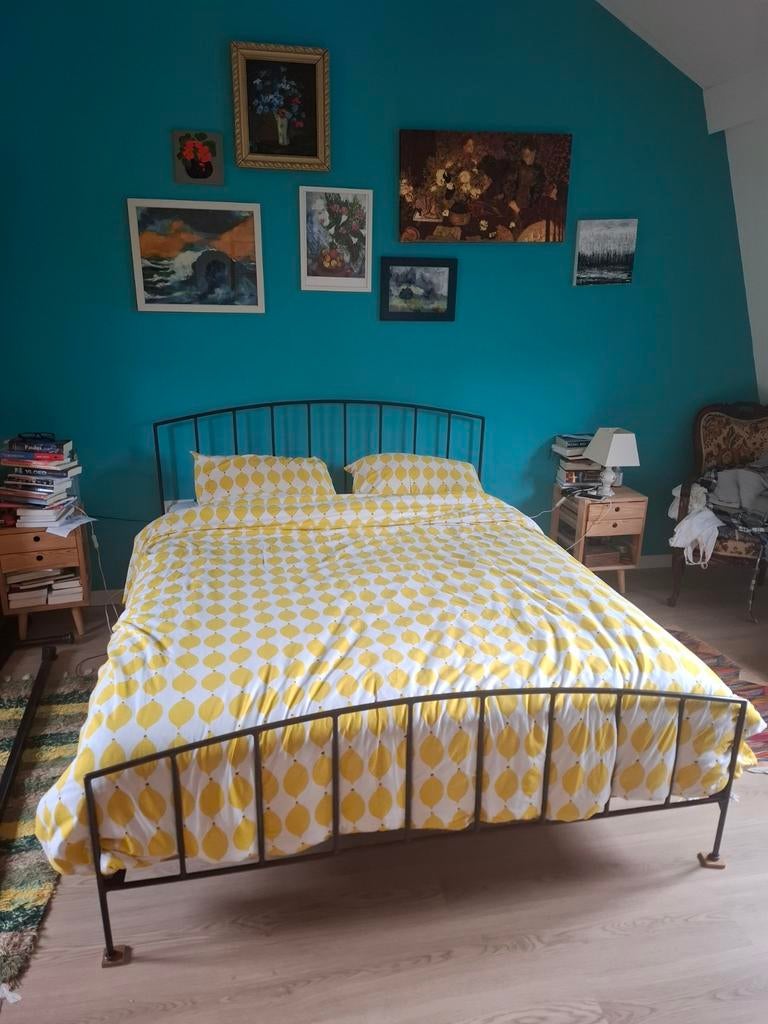 Sierlijk metalen bed 160x200 - Zwart tweepersoonsbed, Ophalen, Gebruikt, Zwart, Tweepersoons