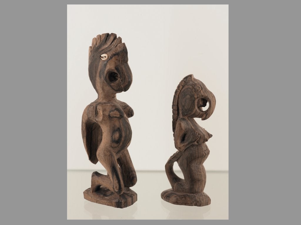Papua N.G. Kunst set van 2 leuke beeldjes (200315-08/09), Hout, Gesneden, Papoea-Nieuw-Guinea, Ophalen of Verzenden