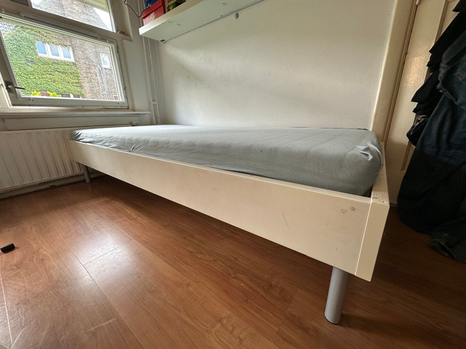 GRATIS - IKEA houten bed met verstelbare lattenbodem Flexus, Ophalen, 90 cm, Eenpersoons, Wit