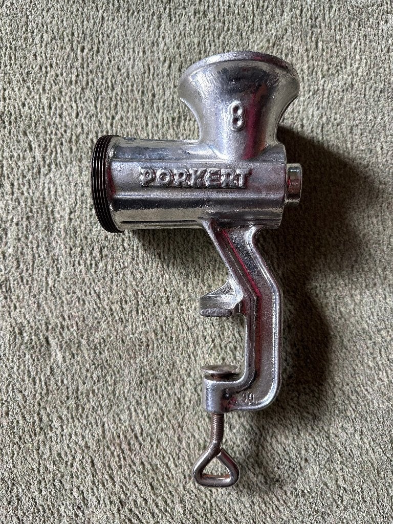 Porkert 8 gehakt / vlees / worst molen in goede staat, Zilver, Ophalen of Verzenden, Zo goed als nieuw, Snijmachine