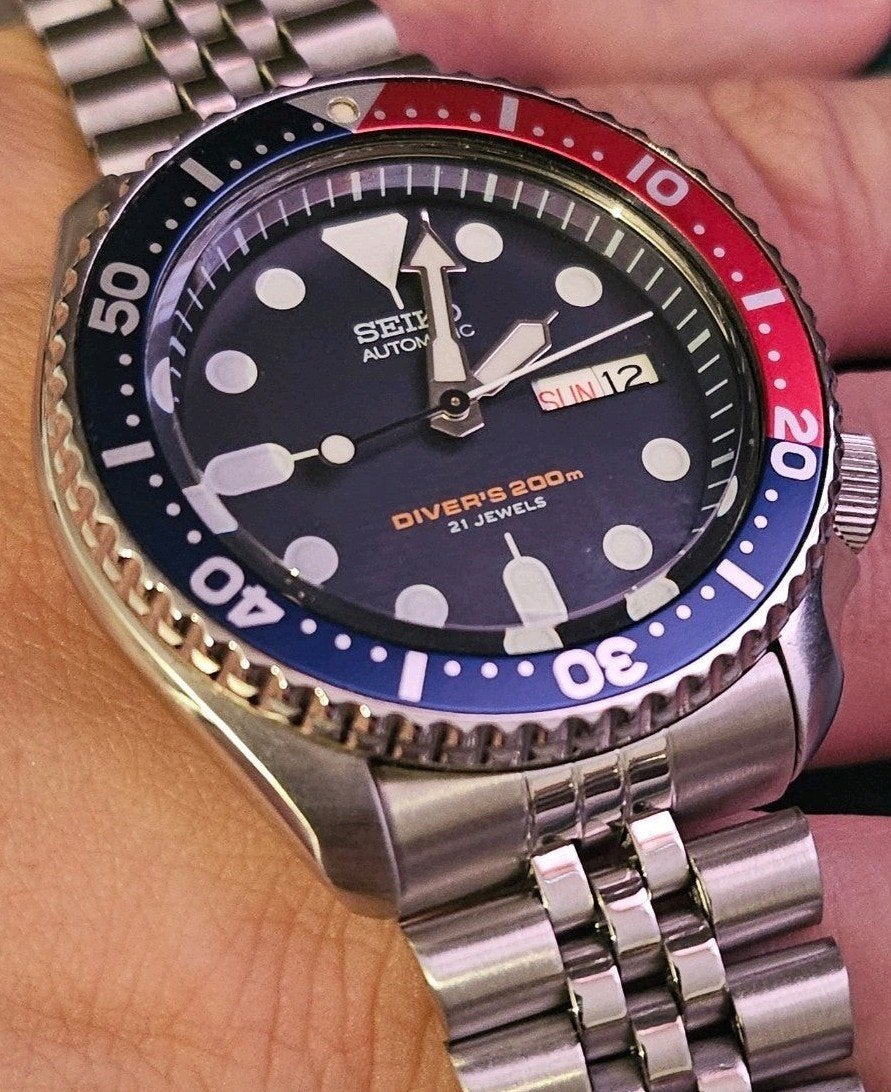 Seiko SKX009J duikhorloge - Automatisch, 'Pepsi' bezel, Seiko, Gebruikt, Verzenden, Zwart