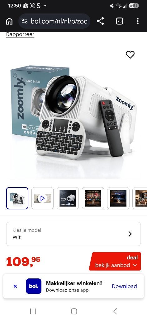 Zoomly Pro Max 4K Ultra HD Beamer met Mini Toetsenbord, Ophalen, Overige technologieën, Nieuw, Zoomly