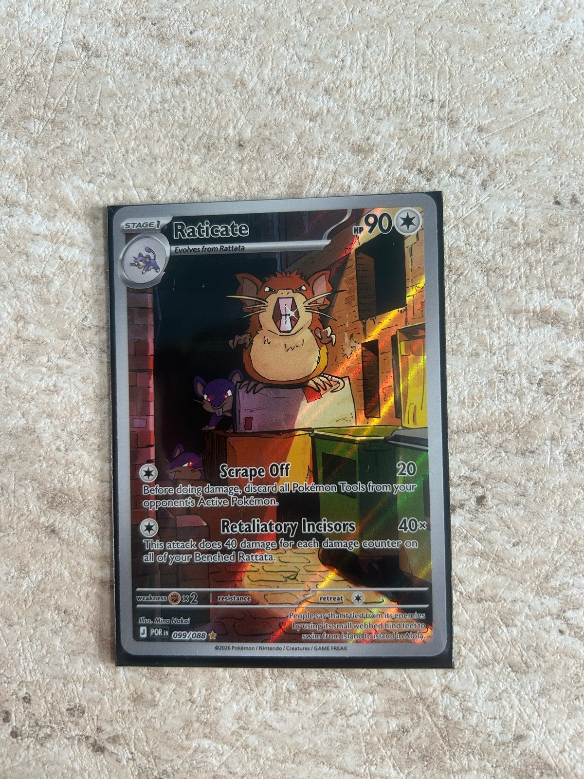 Pokémon Kaart Raticate 099/088, Ophalen of Verzenden, Zo goed als nieuw, Losse kaart, Foil
