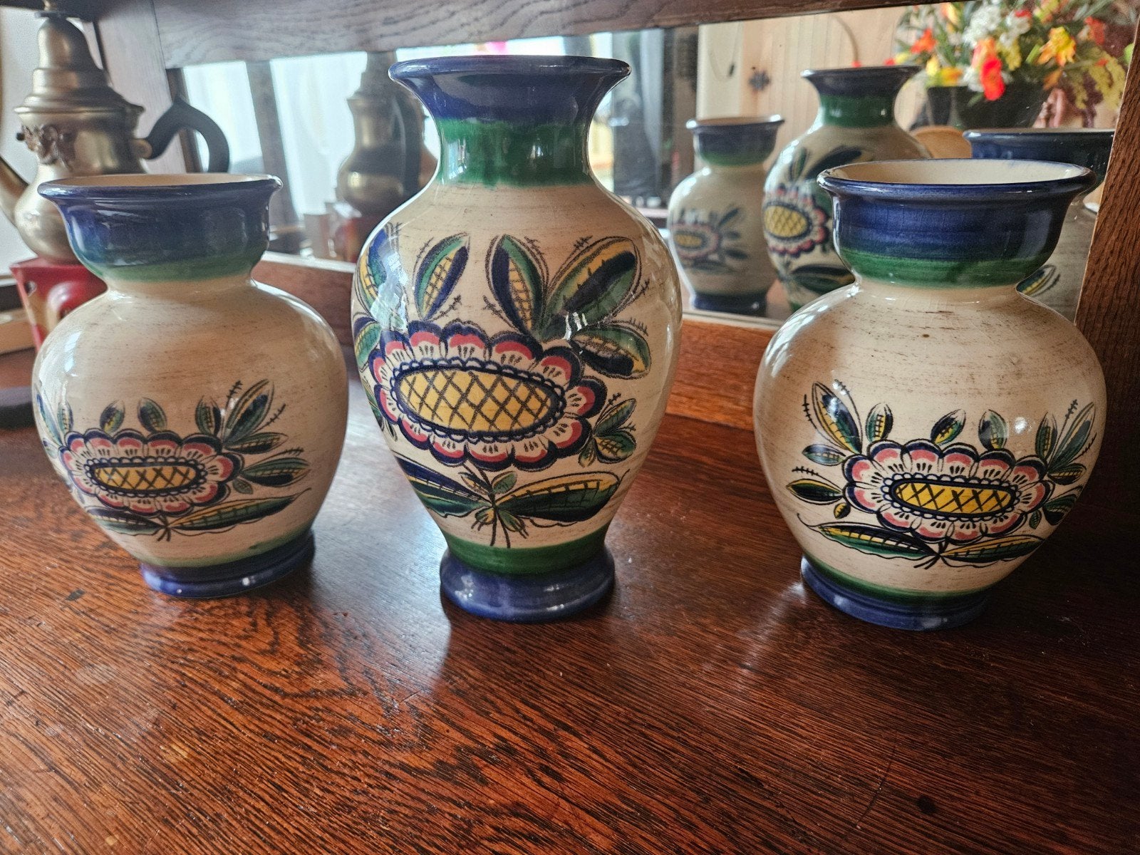 Set van 3 bloem motief vazen, vintage, Antiek en Kunst, Ophalen of Verzenden