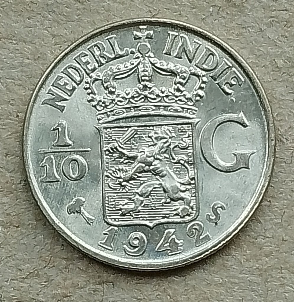 Nederlands Indië, 1/10 gulden 1942 S, Ophalen of Verzenden, Zuidoost-Azië, Losse munt, Zilver