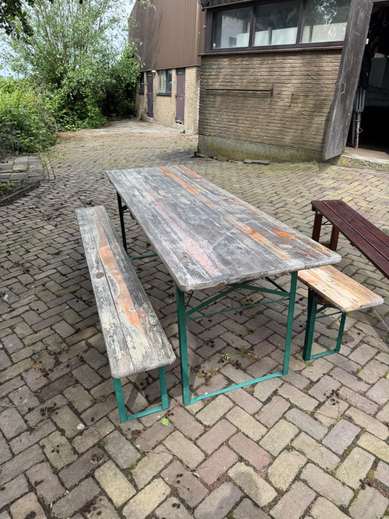 14 biertafels met 28-36 bijpassende bankjes, Tuin en Terras, Picknicktafels, Ophalen, Gebruikt, Inklapbaar, Rechthoekig