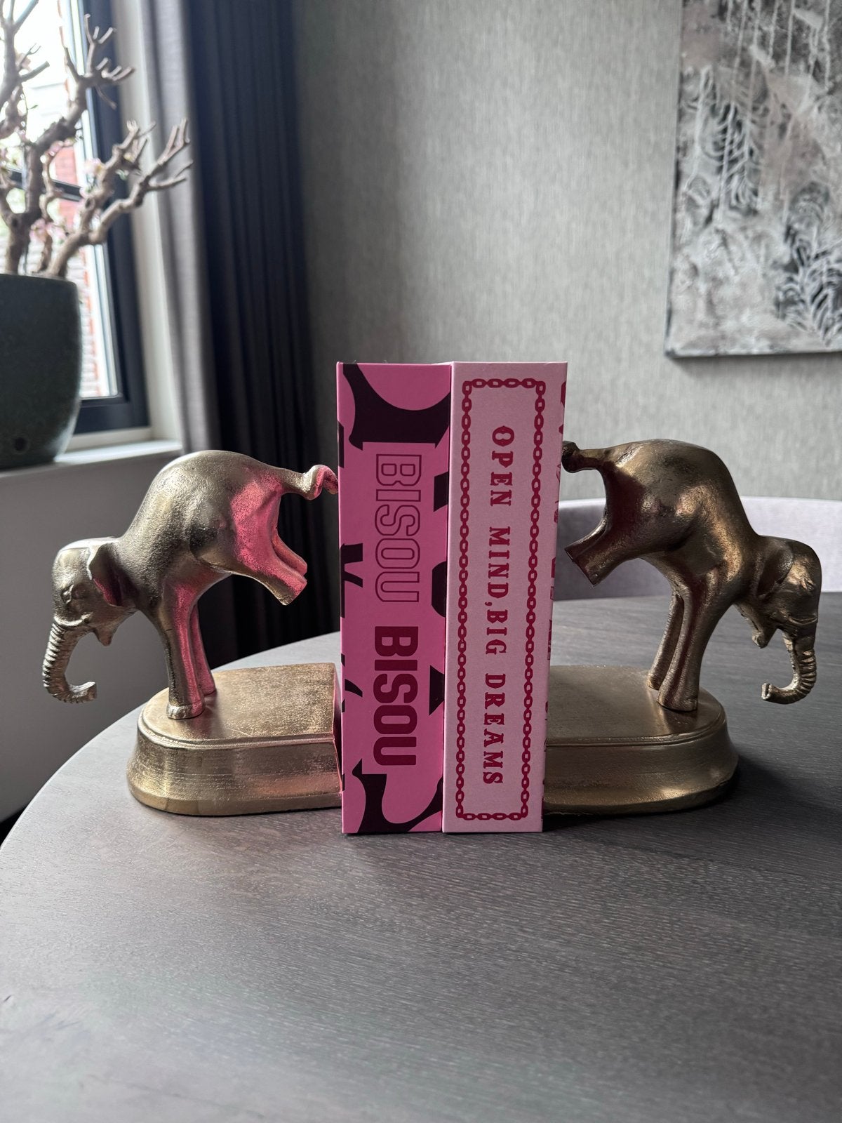 Gouden Messing Olifant Boekensteunen - Set van 2, Ophalen of Verzenden, Zo goed als nieuw, Goud, Metaal