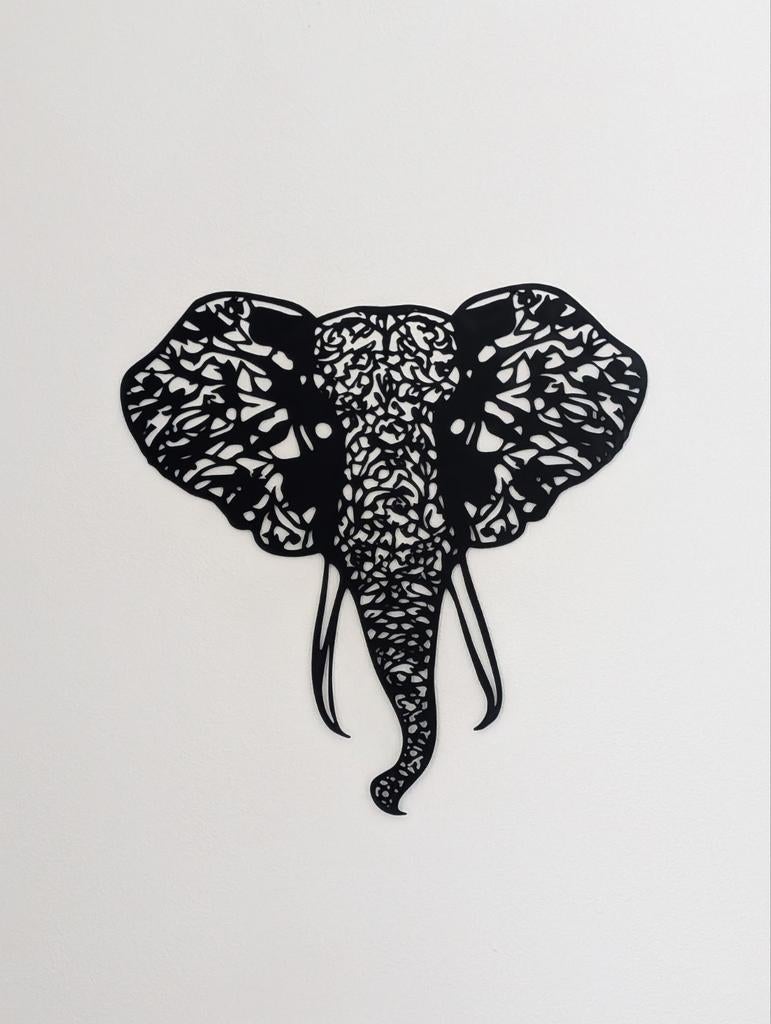 Metalen olifant wanddecoratie - Modern en stijlvol, Metaal, Wandsculptuur, Zwart, Nieuw