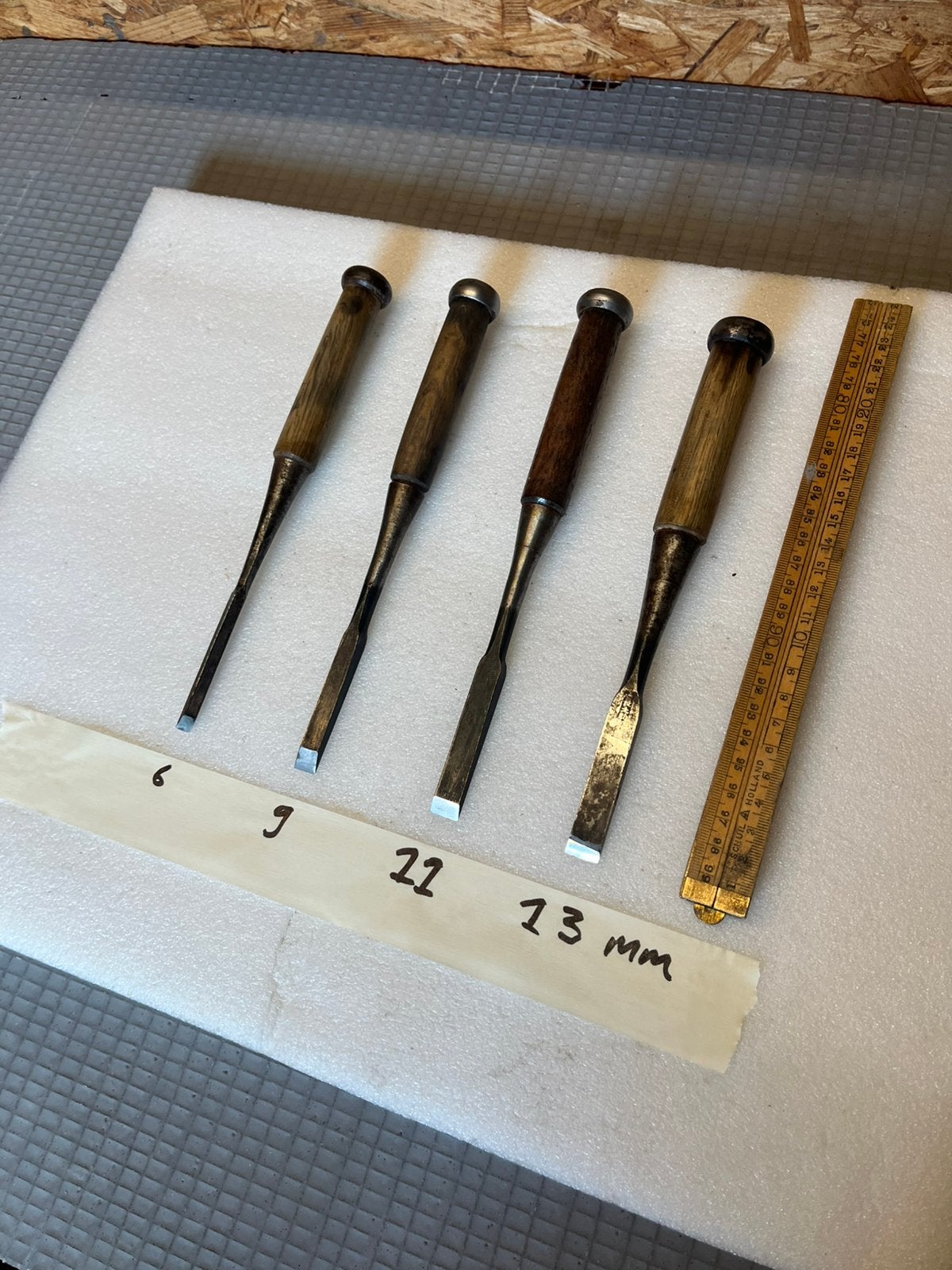 Set van 4 lange Japanse houtbeitels – 6 t/m 13 mm, Verzenden, Gebruikt