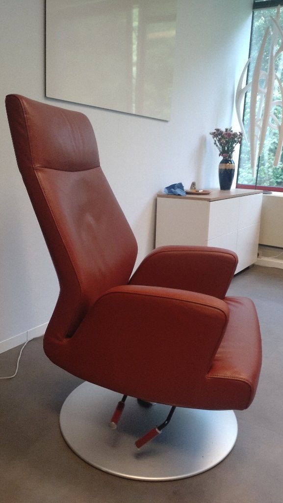 Himolla roodbruin  leren relaxfauteuil, designer, draaibaar, Ophalen, Gebruikt, 50 tot 75 cm, Leer