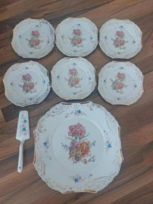 Vintage porseleinen dessertset Porce Oeste(T. Limoges stijl), Ophalen of Verzenden