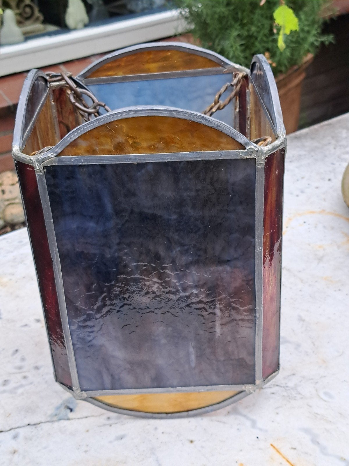 Zeer mooie antieke glas in lood lamp, Ophalen of Verzenden