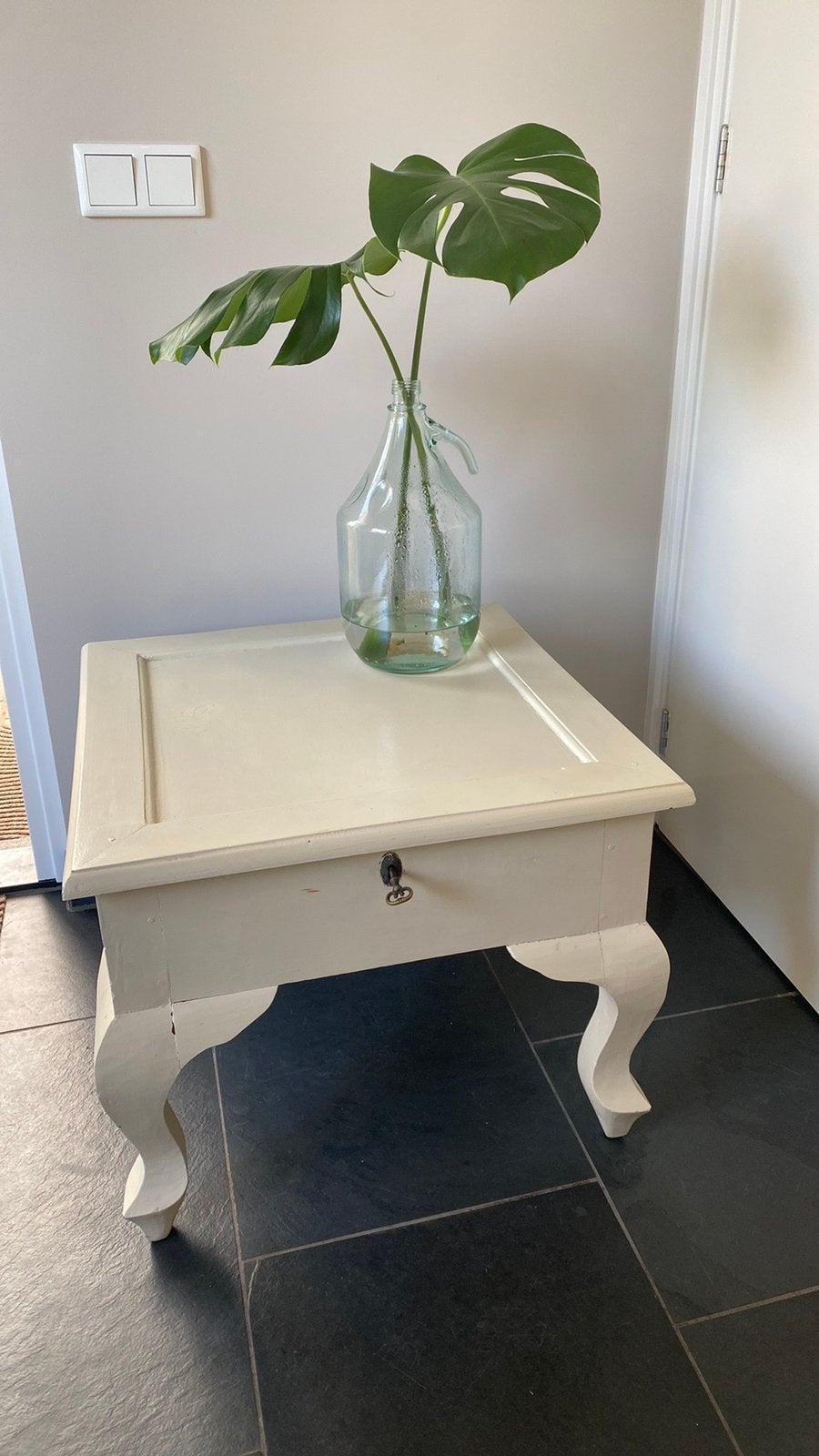 Brocantie houten tafeltje met klep deksel, Ophalen, Gebruikt, Vierkant