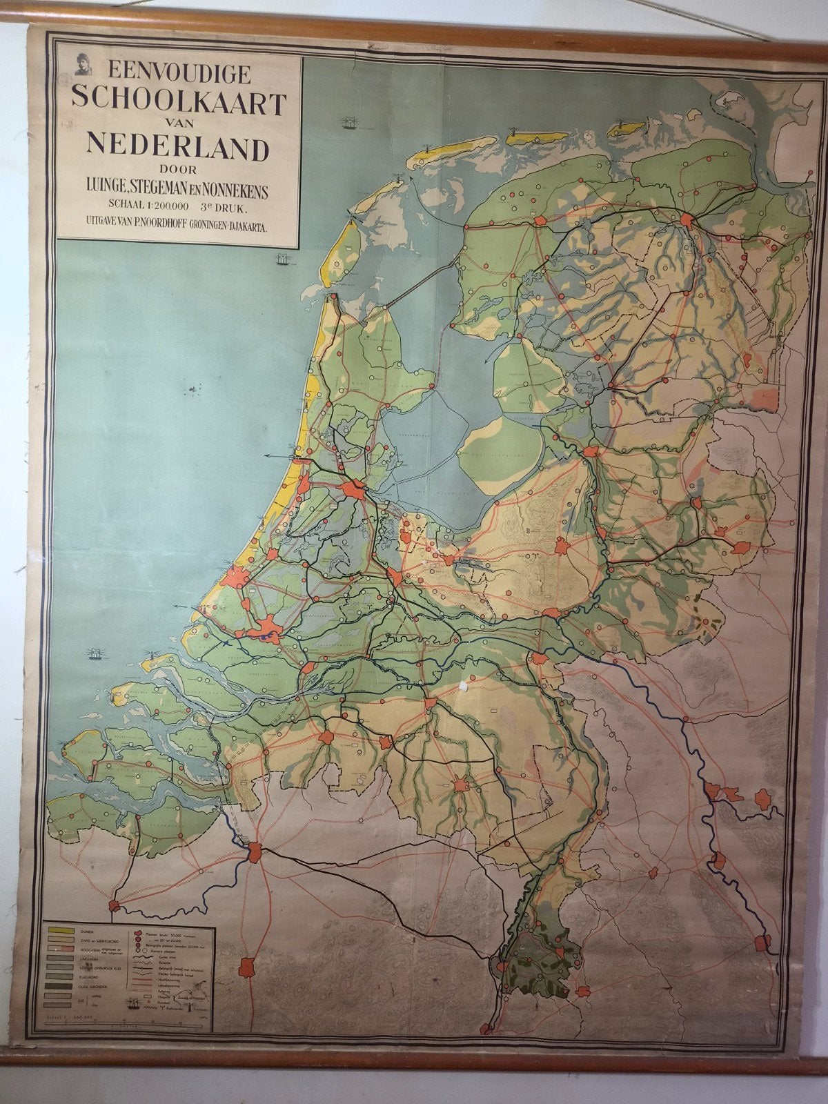 Vintage Schoolkaart Nederland - Aardrijkskunde, Ophalen