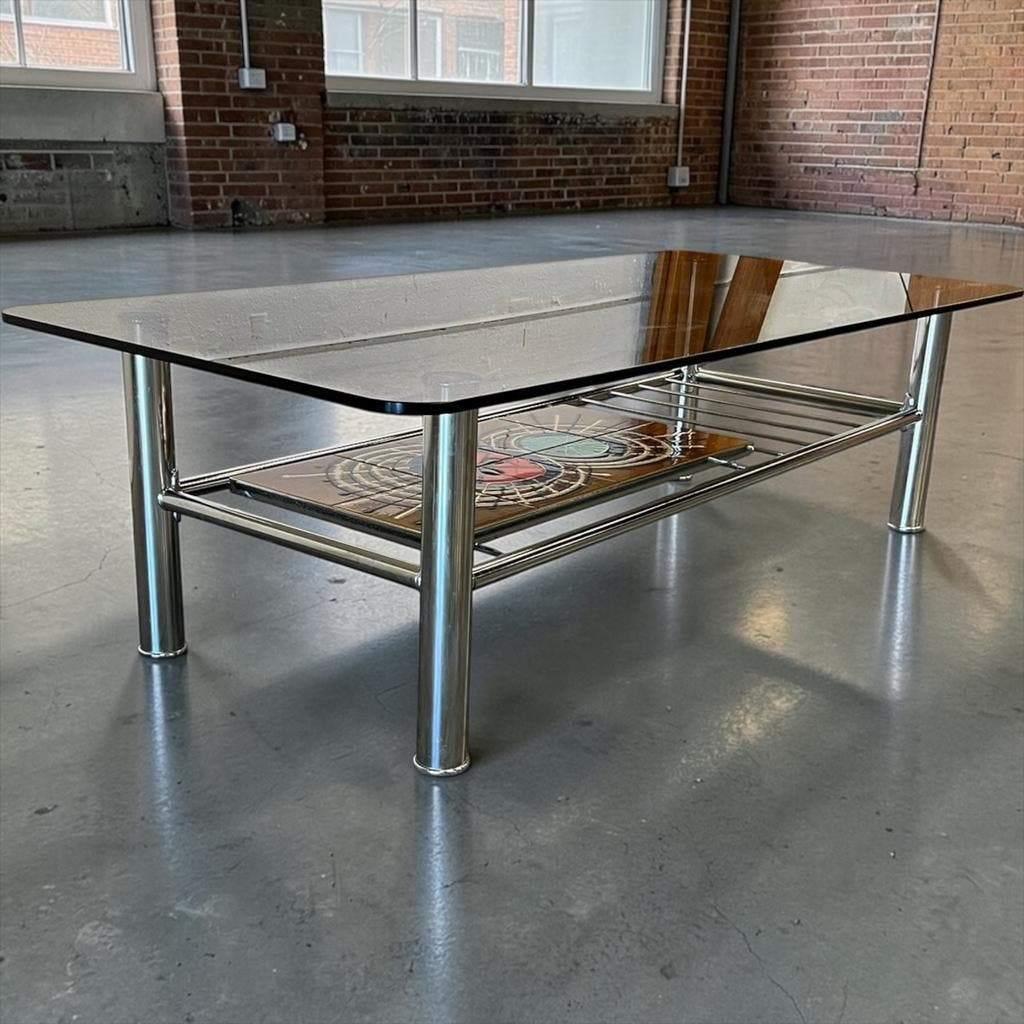 vintage chromen salontafel met fumé glas BELARTI, Ophalen
