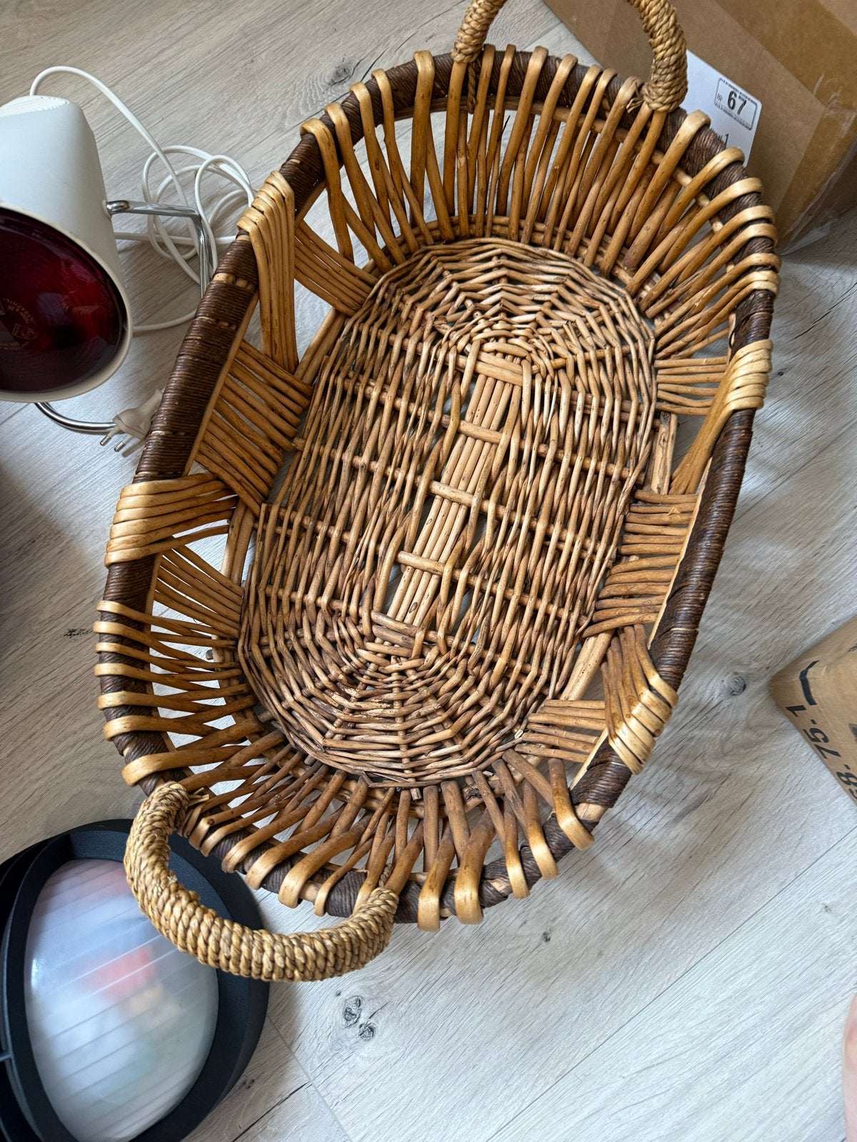 Vintage rieten mand met handvatten, Ophalen of Verzenden