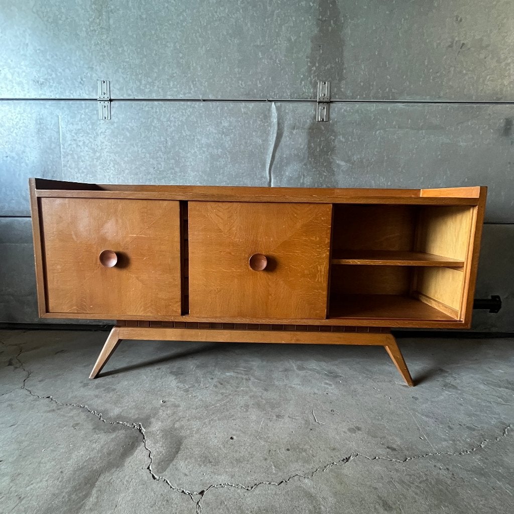 Jaren 50 dressoir teak lades en eiken schuifdeuren, Ophalen, Gebruikt, Dressoir, Midcentury modern