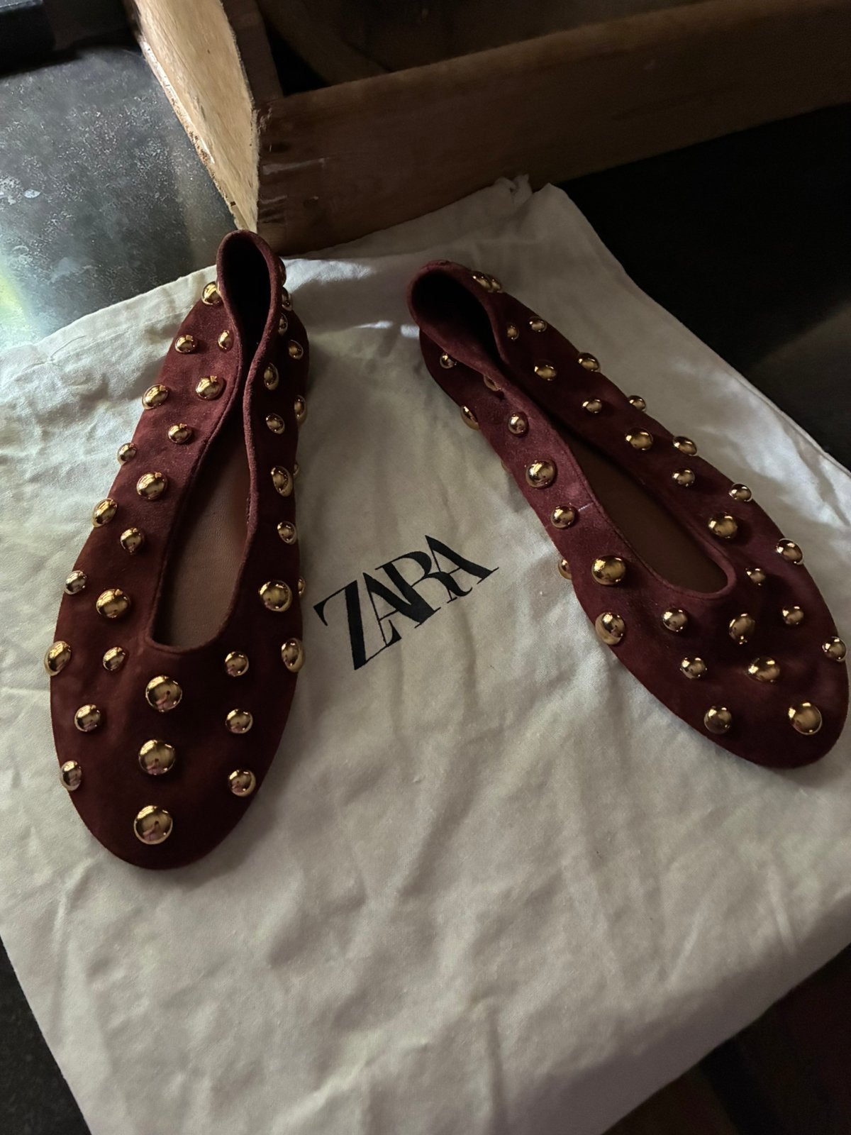 Suede ballerina’s Zara, Kleding | Dames, Ophalen of Verzenden, Zo goed als nieuw, Bruin