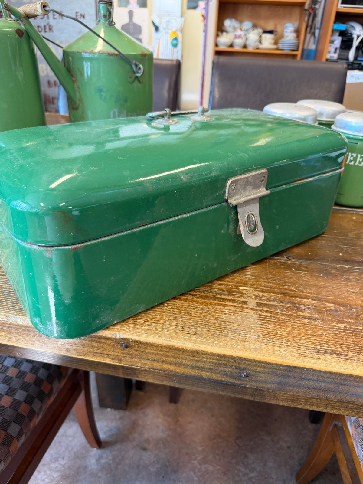 Vintage Groene Emaille Broodtrommel, Antiek en Kunst, Ophalen of Verzenden
