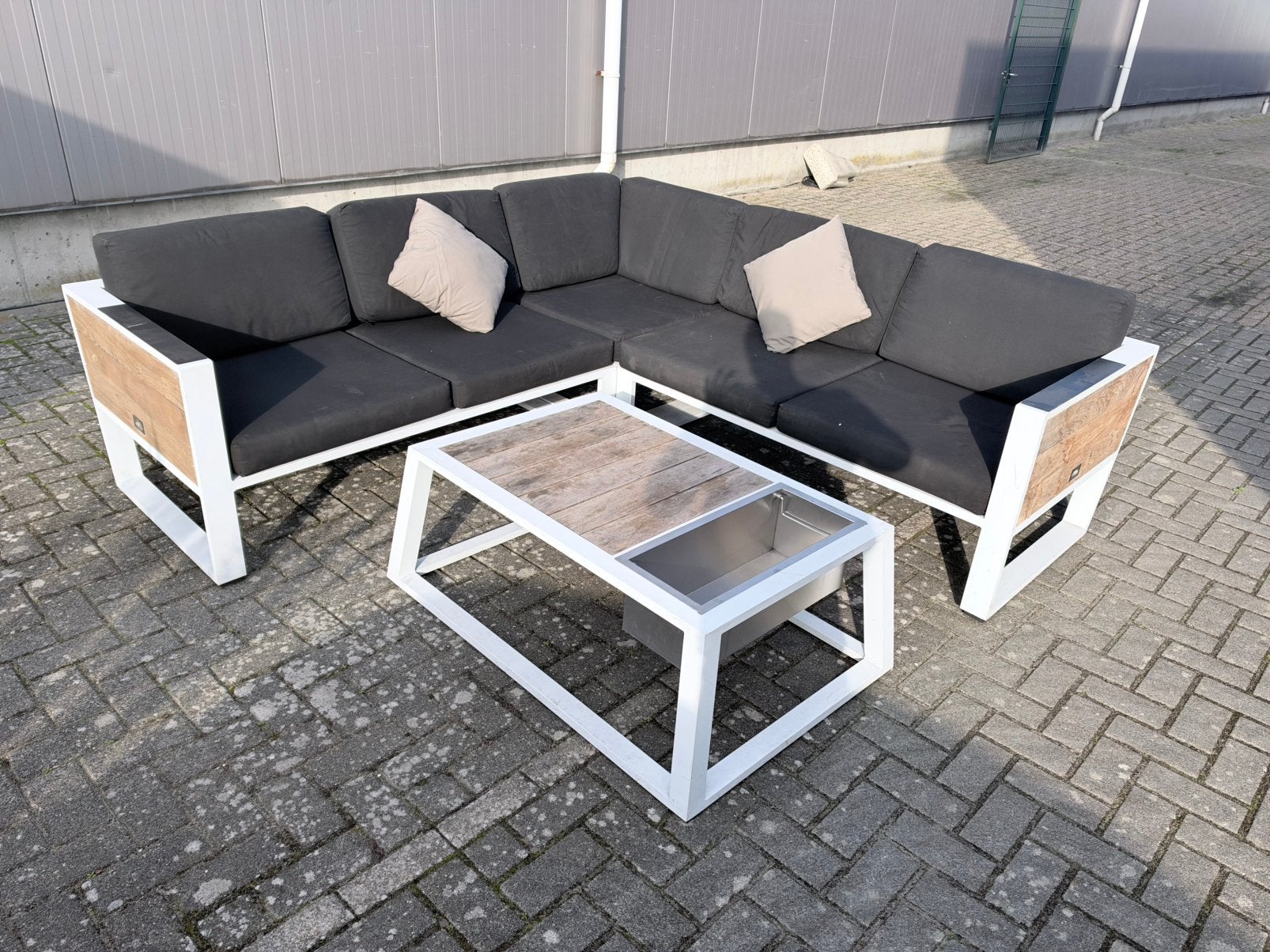 Aluminium loungebank loungeset bank terras 225x225 cm, 5 zitplaatsen, Gebruikt, Aluminium, Ophalen of Verzenden