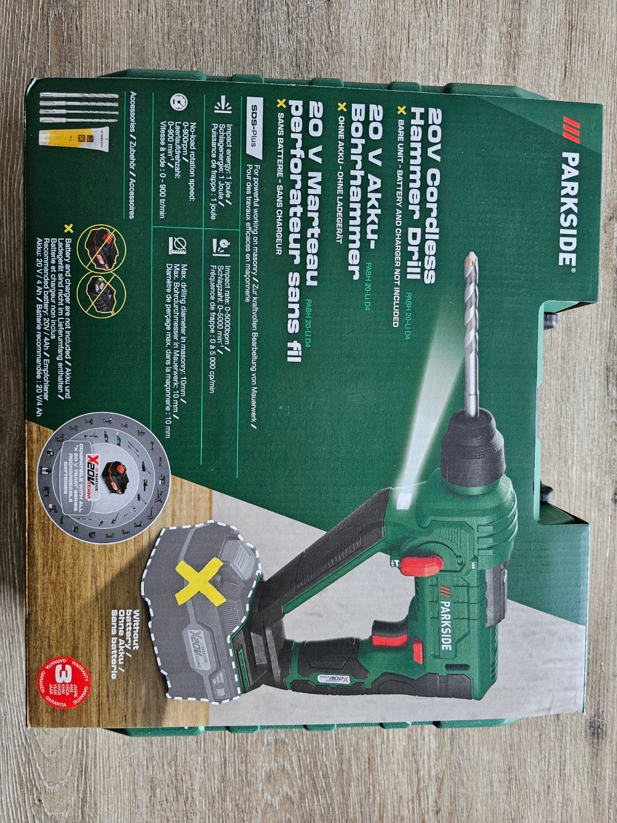 Parkside 20V Accu-Boorhamer - Zonder Accu/Lader, 600 watt of meer, Boor- en/of Breekhamer, Nieuw, Ophalen of Verzenden